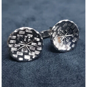 Vintage Men Round Starburst Cufflinks Tuxedo Shirt Dress Suit Cuff Links Pair